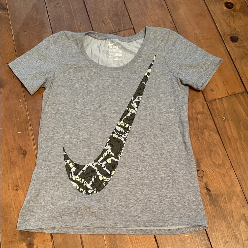 Nike Gray Tee with Camouflage Swoosh